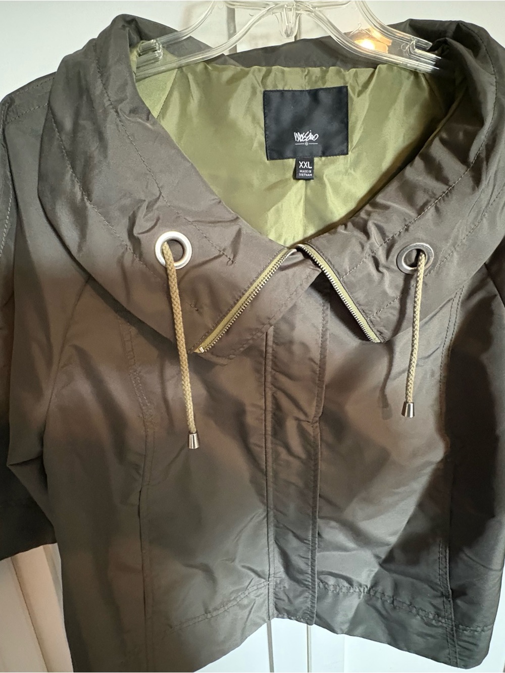 Women's Olive Utility Hooded Jacket with Drawcord - XXL